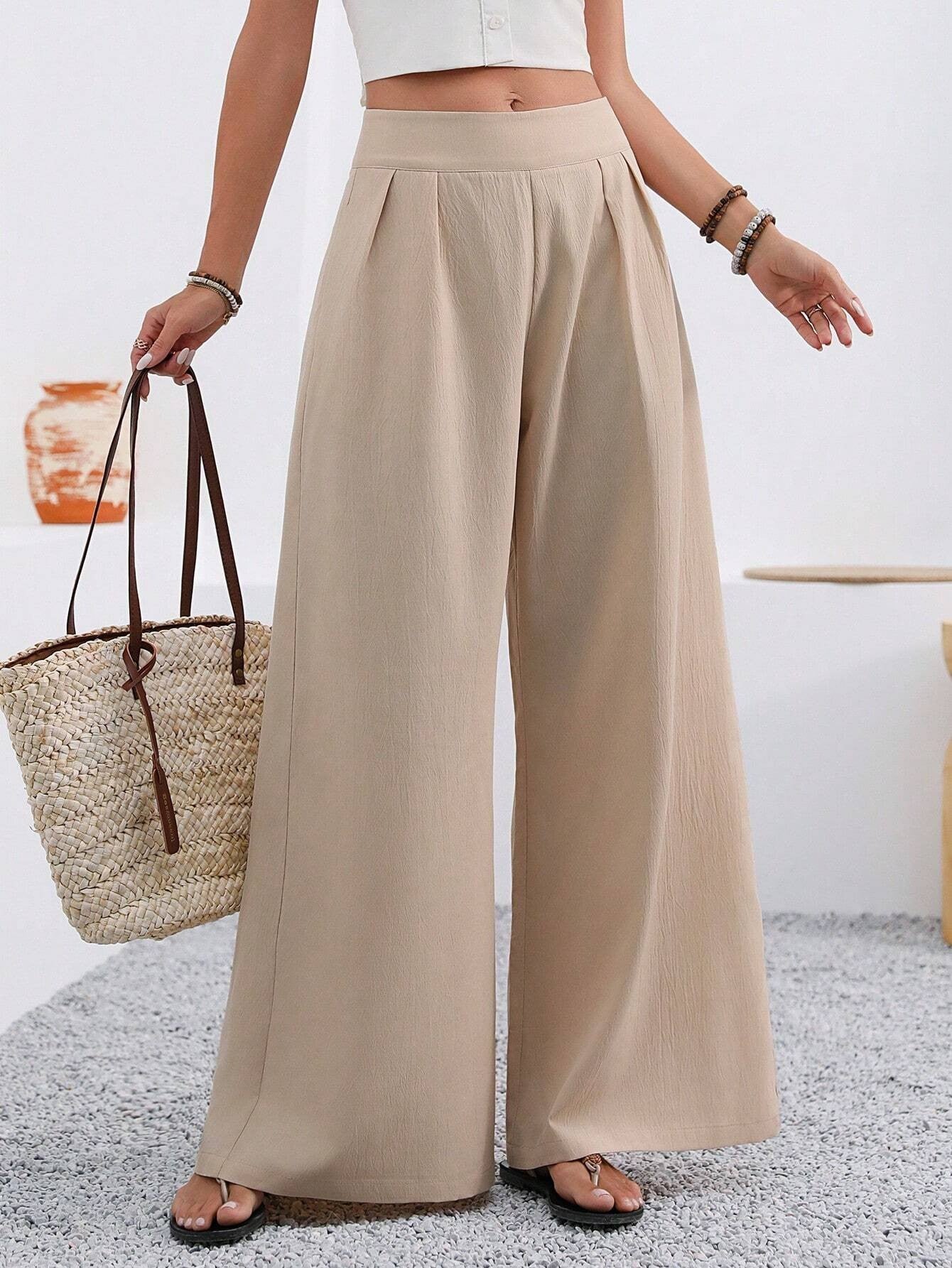 Women's High-Waist Wide-Leg Trousers with Pockets