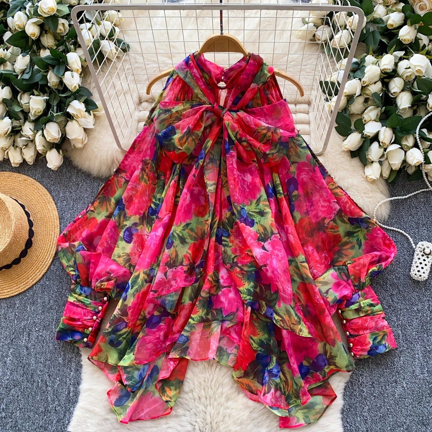 Bow Detail Floral Print Blouse