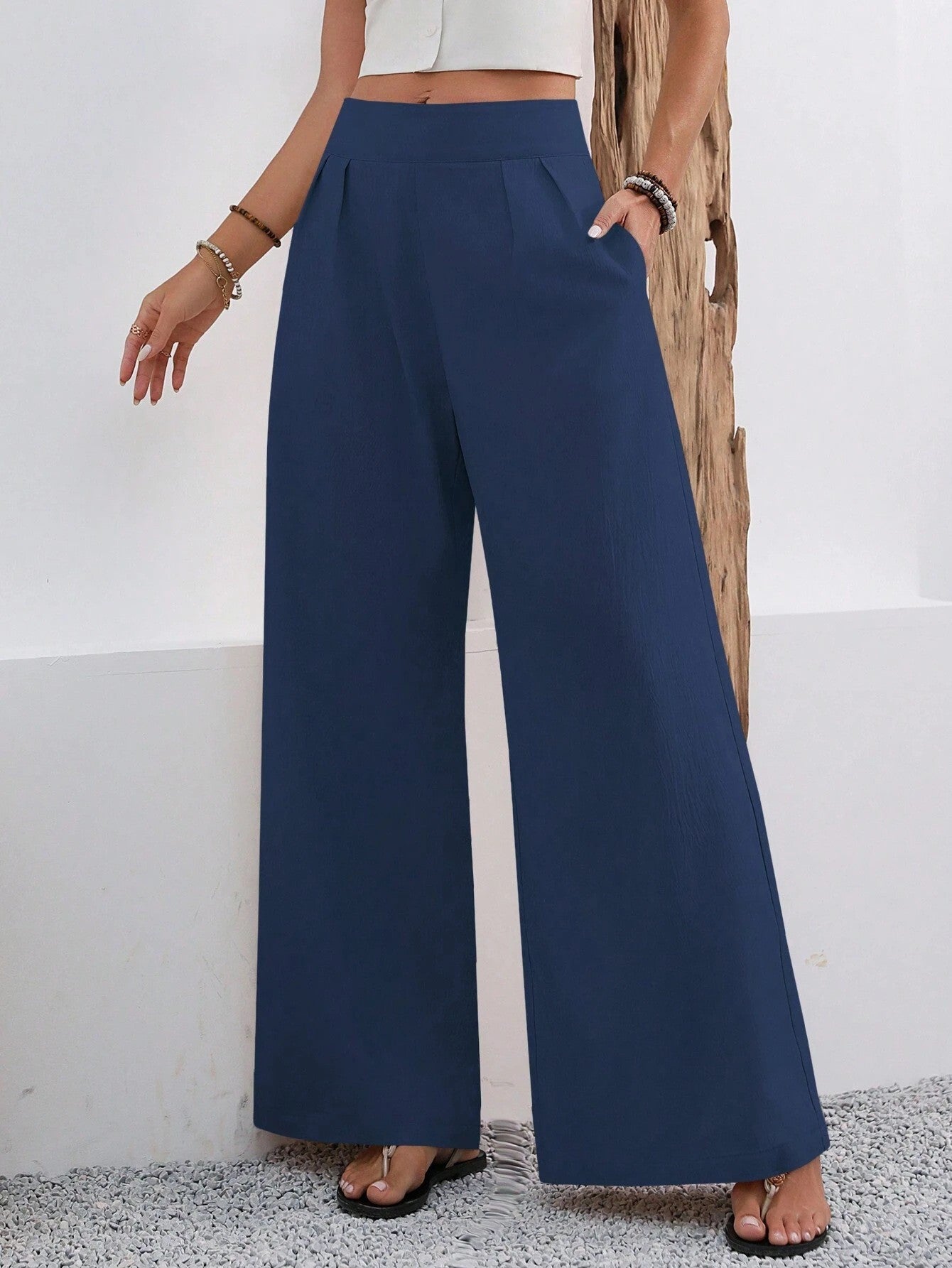 Women's High-Waist Wide-Leg Trousers with Pockets