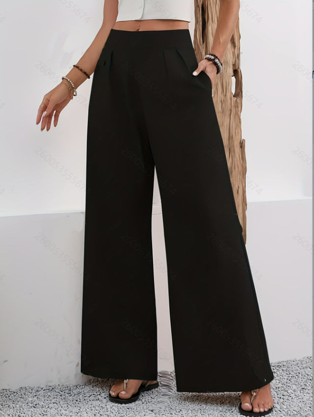 Women's High-Waist Wide-Leg Trousers with Pockets
