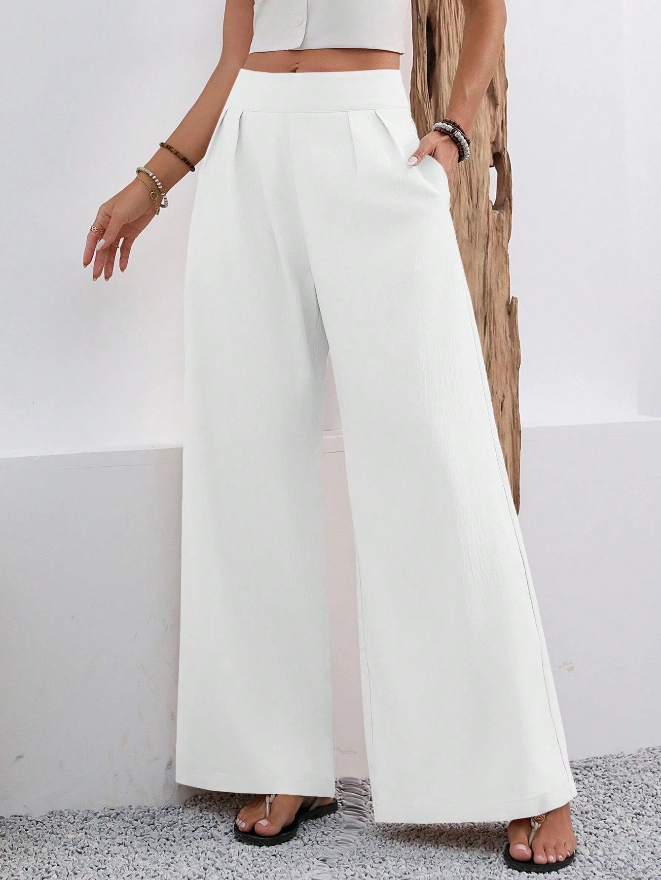 Women's High-Waist Wide-Leg Trousers with Pockets
